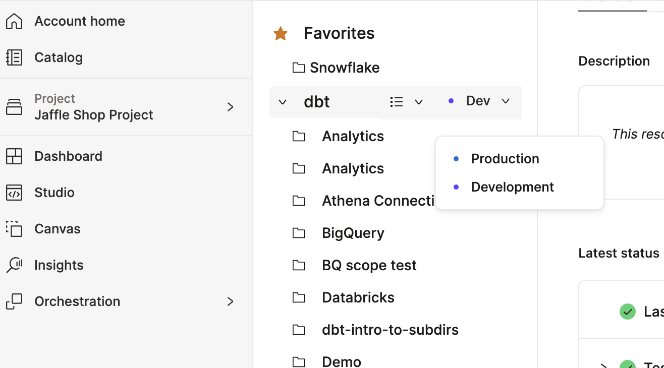 View your development environment information.