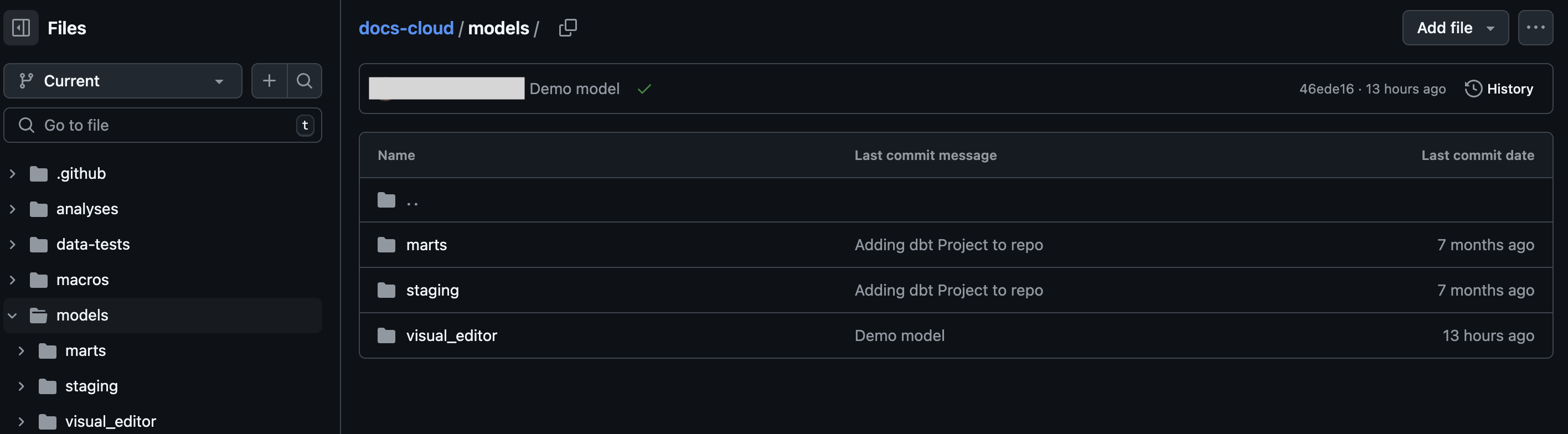 Example of the Canvas model path in GitHub.